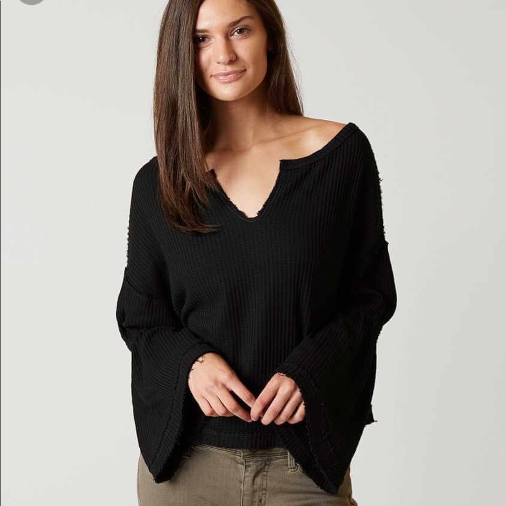 FREE PEOPLE DAHLIA V-NECK LONG SLEEVE RIB TOP Boho Coastal Cowgirl Cottagecore